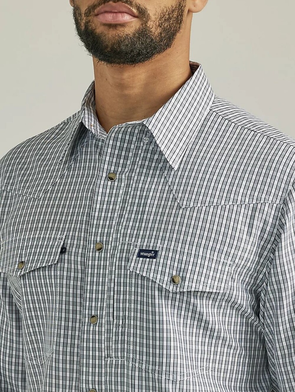 M Wrangler Vented Performance Checkered Button-Up Long Sleeve Rodeo Western Casu